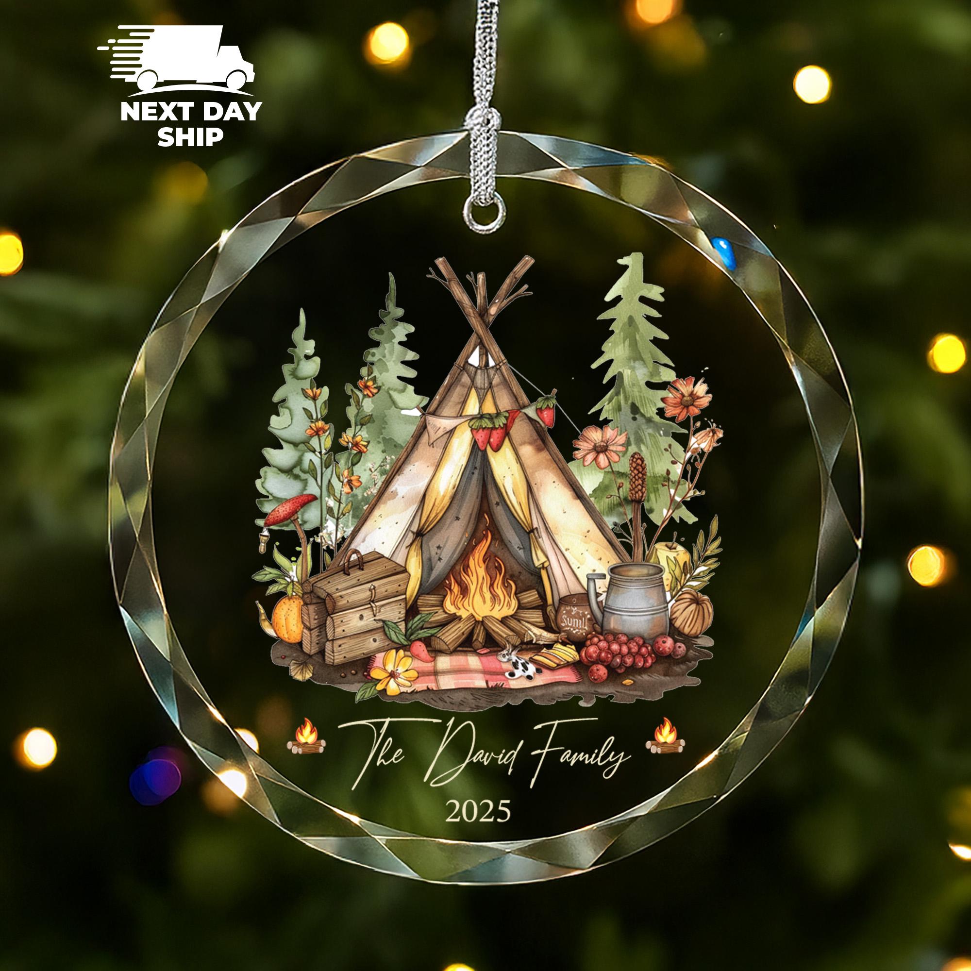 Camping Family Ornament, Camp Fireplace Ornament, Personalized Family Adventure Gift, Campfire Ornament, Travel Family Gift, Christmas Decor