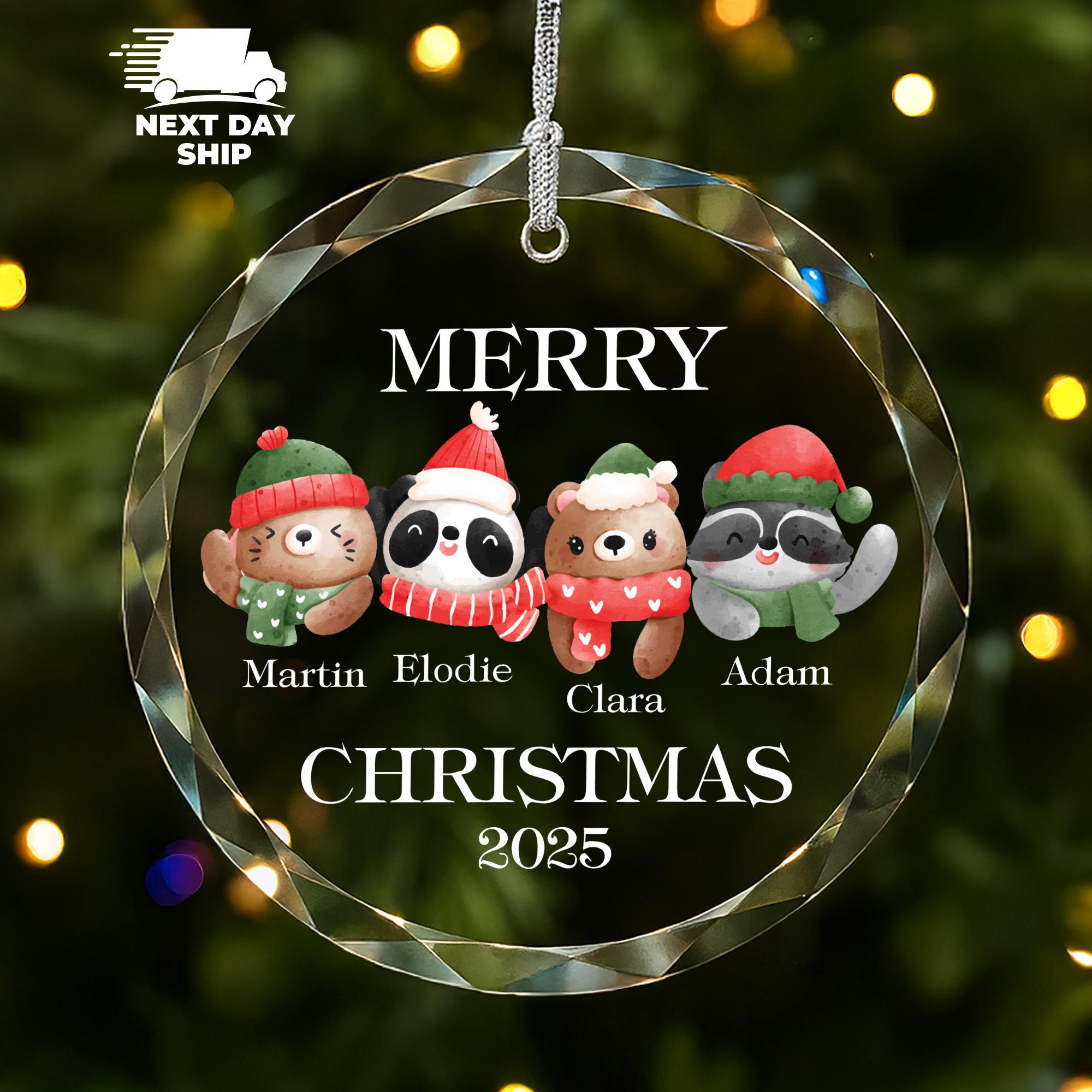 Merry Christmas Family Ornament, Cute Animals Name Ornament, Custom Family Keepsake, Acrylic Ceramic Glass Christmas Decor, Holiday Decor