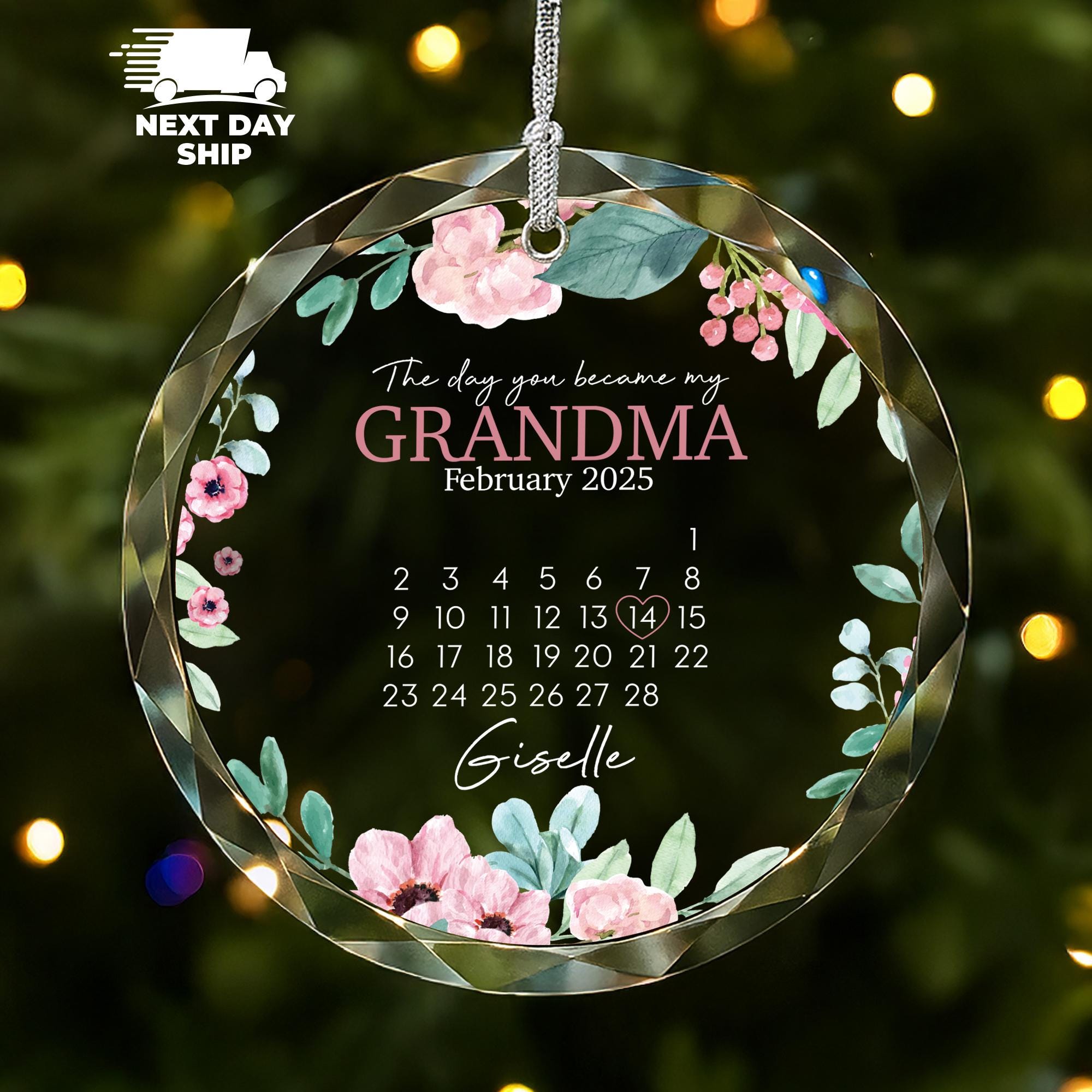 Personalized Grandma Pregnancy Announcement Ornament: Baby Born Calendar