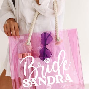 Bride Tote Bag, Clear Tote Bag, Holographic Tote For Bride, Wedding Party Gifts, Bachelorette Party, Gift For Her, Custom Beach Bag