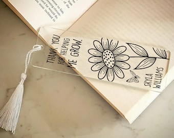Personalized Floral Acrylic Bookmark with Tassel: Custom Text Gift