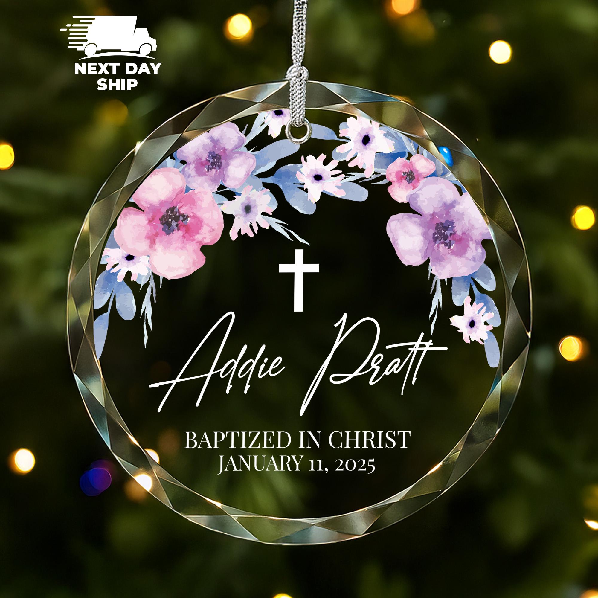 Personalized Baptism Ornament, Custom Christian Ornament with Cross, Baptized in Christ Keepsake, Religious Gift for Baby or Godchild