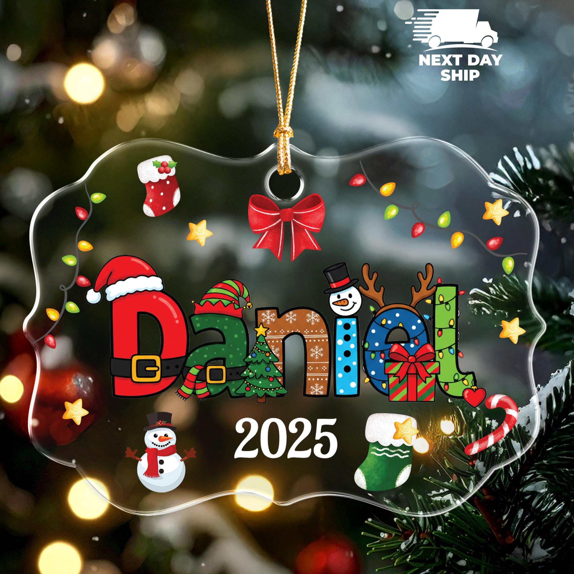 Personalized Kids Name Ornament, Custom Acrylic Christmas Ornament, Cute Holiday Name Decoration with Year, Gift for Children and Families