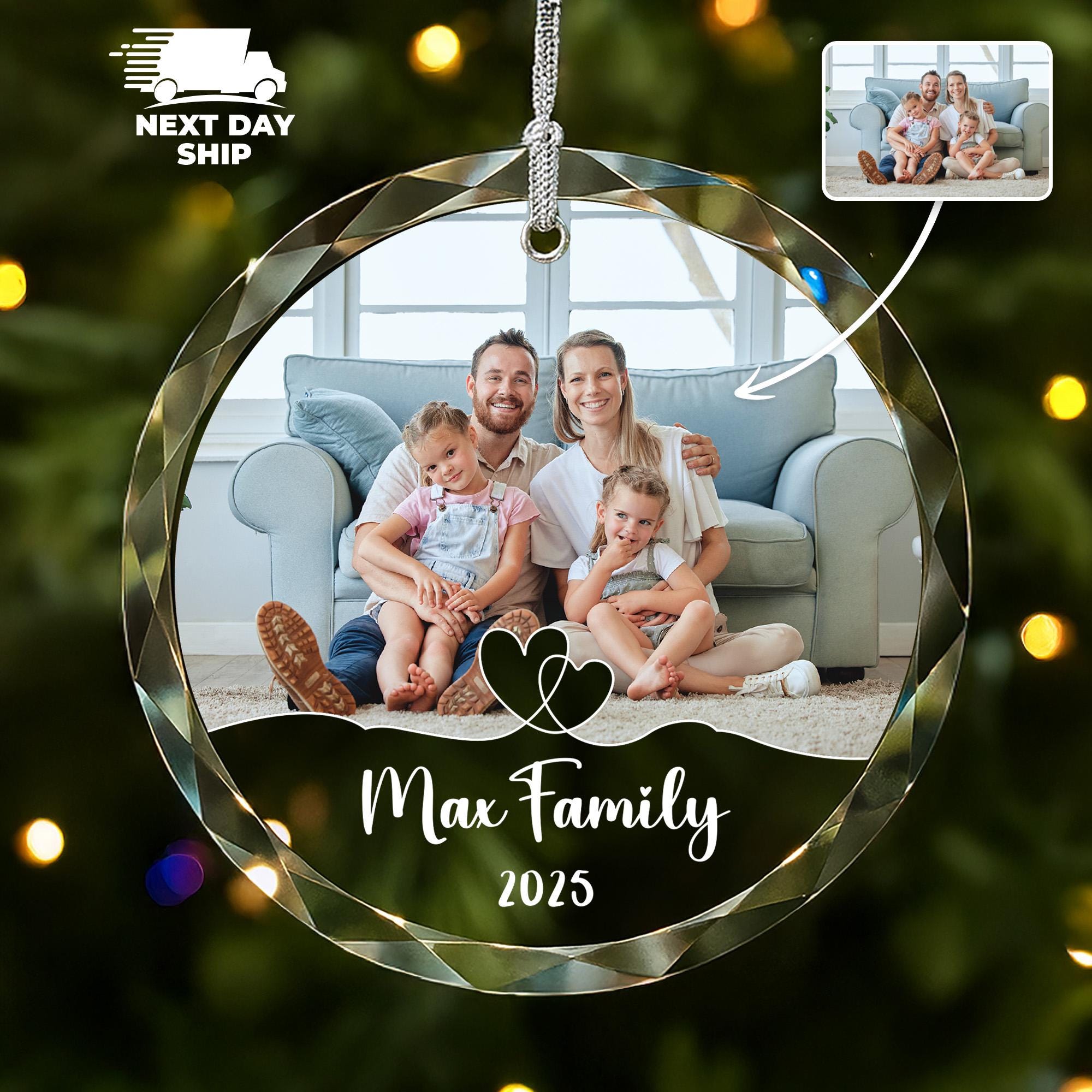 Custom Family Photo Christmas Ornament: Acrylic, Ceramic, or Glass