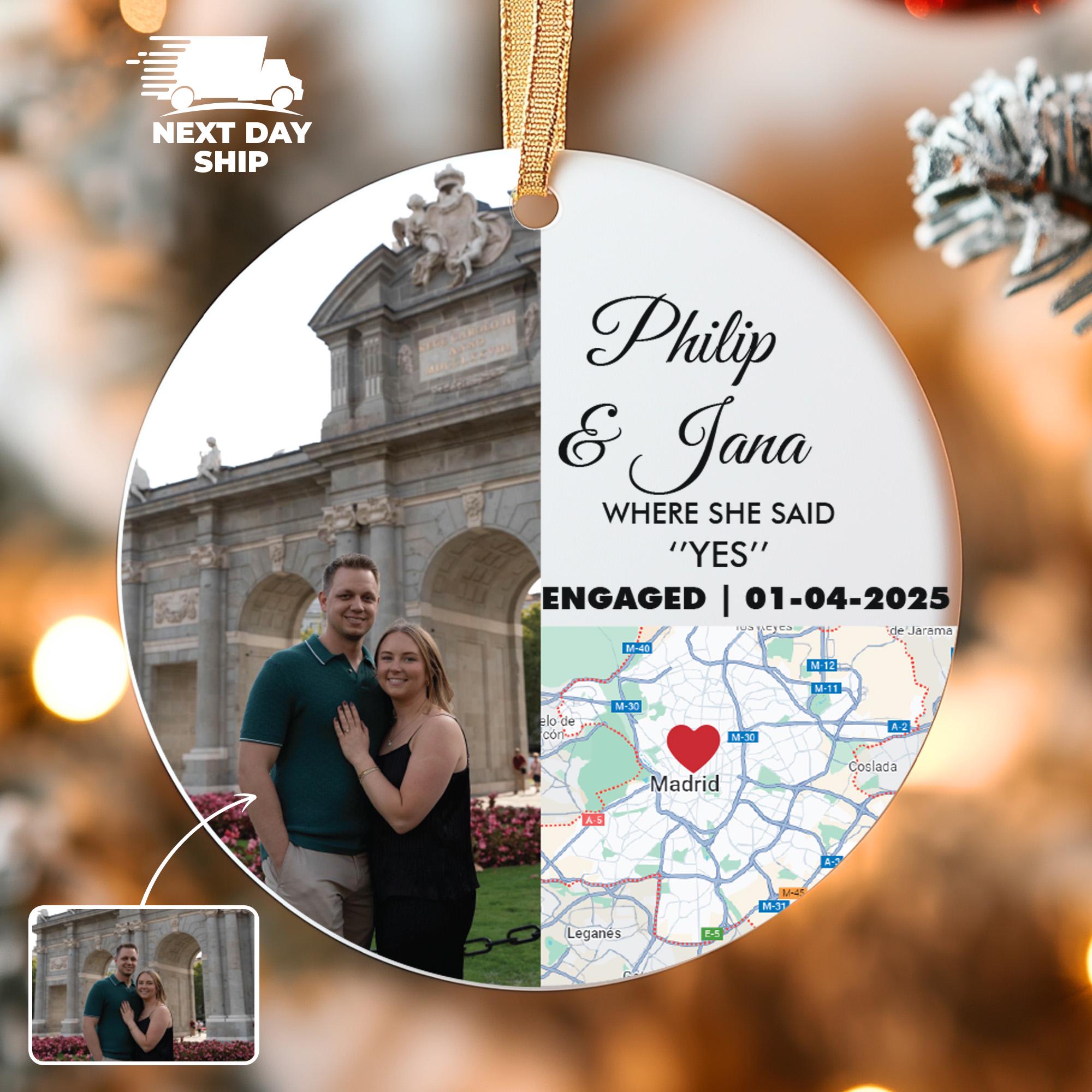 Custom Engagement Location Ornament, Picture Engagement Ornament, Where She Said Yes Ornament,  Engagement Keepsake, Proposal Ornament