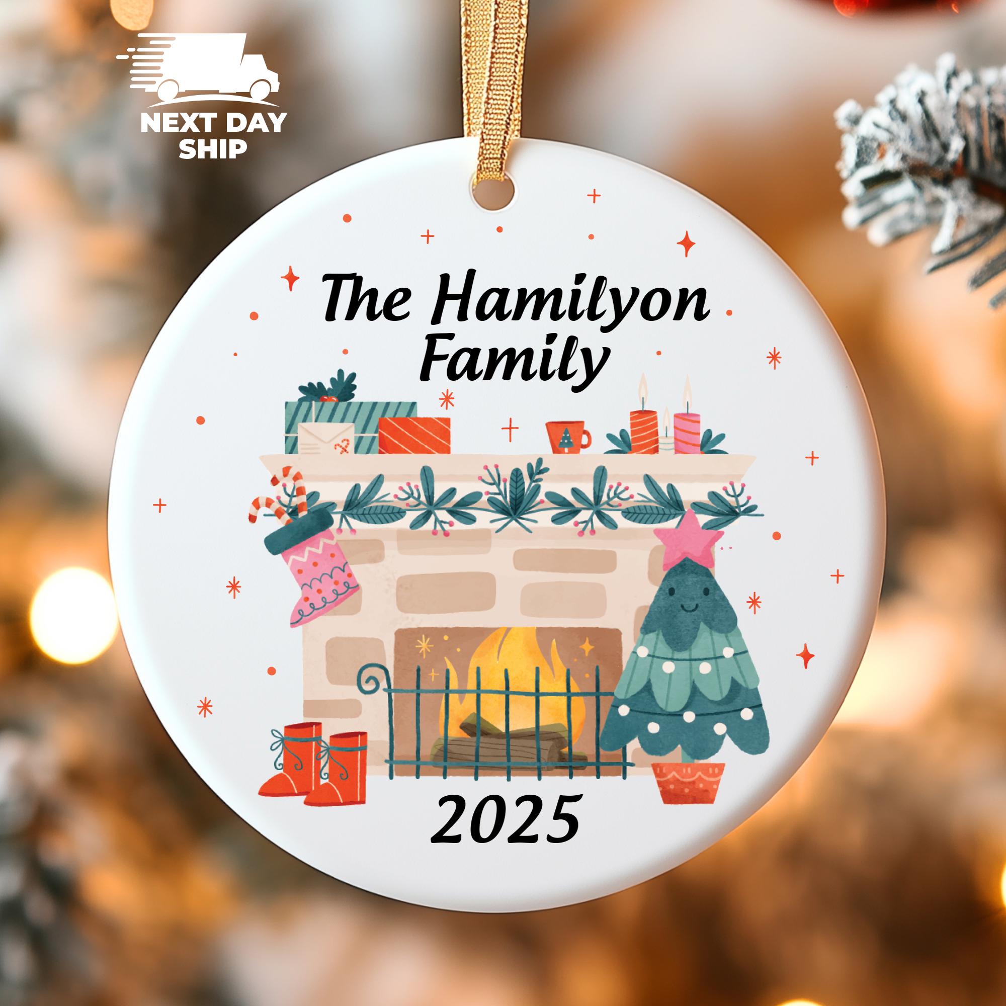 Personalized Family Name Christmas Ornament: Fireplace Keepsake