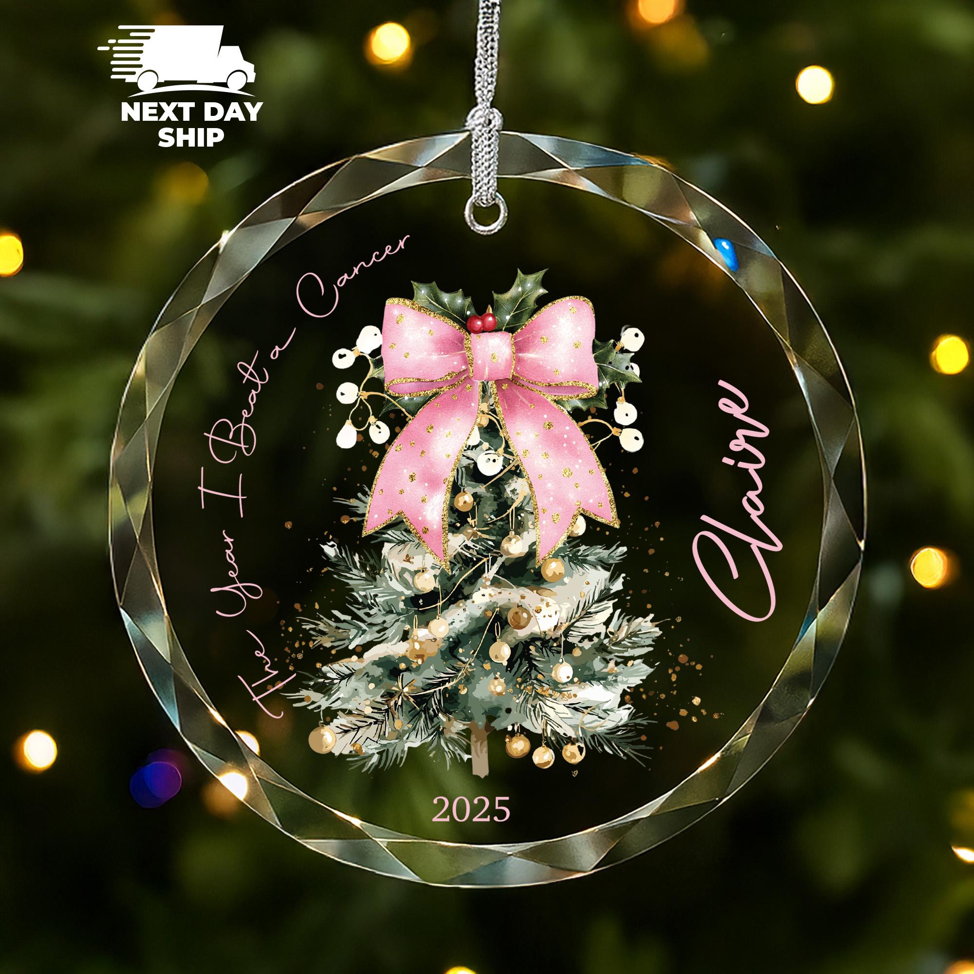 Beating Cancer Celebration Ornament, 2025 Cancer Survivor Ornament, Women Empowerment Keepsake,  Pink Ribbon Decor Ornament, Gift for Her