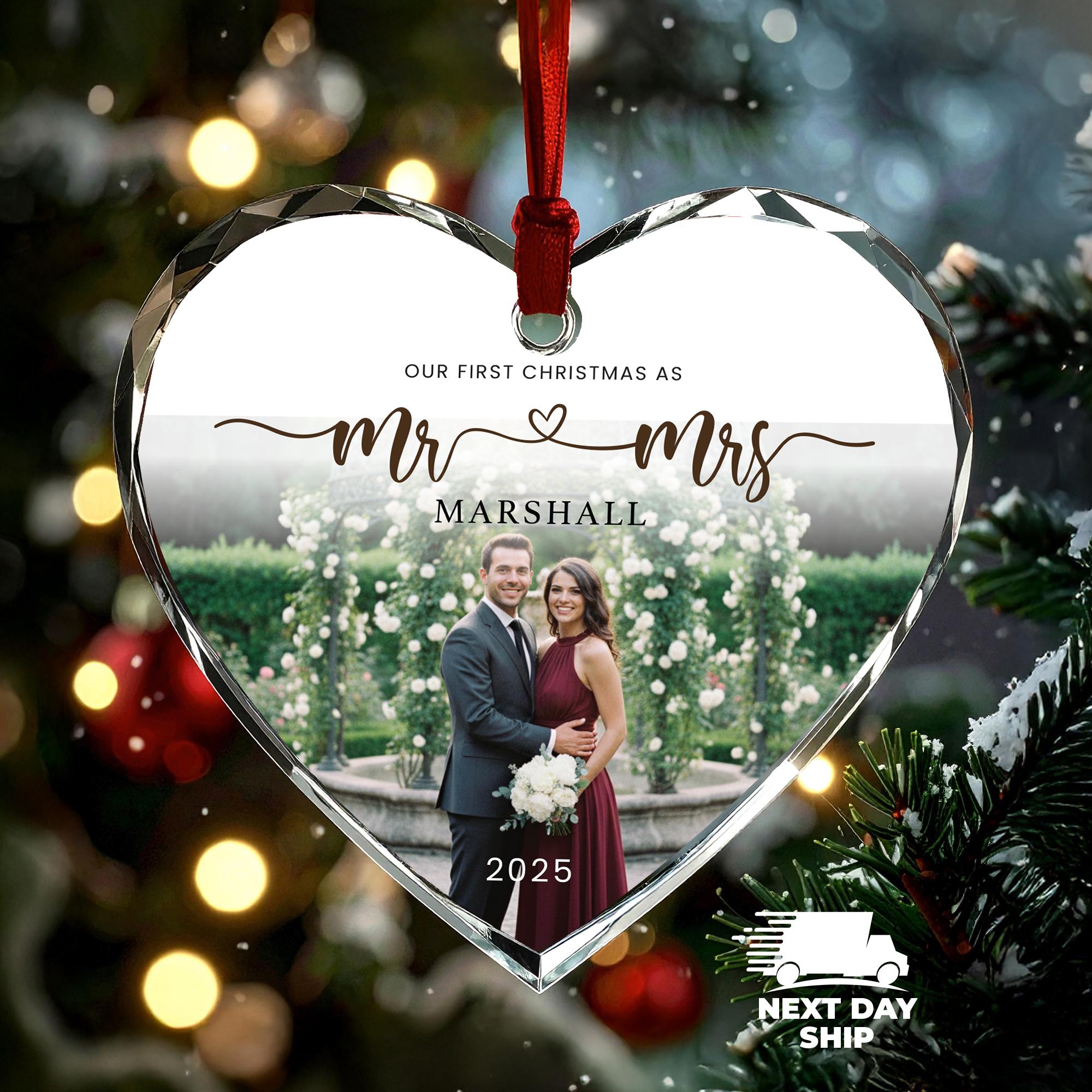 Custom Mr and Mrs Ornament, Husband and Wife Photo Ornament, Personalized First Christmas Keepsake, Couple Picture Ornament, Acrylic Ceramic