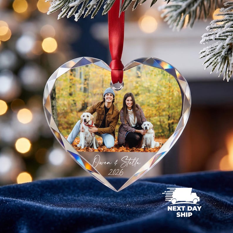 Personalized Photo Ornament, Custom Picture Ornament, Couple Ornament, Couples Gifts, Unique Ornament, Glass Ornament, Keepsake Ornament Glass Heart