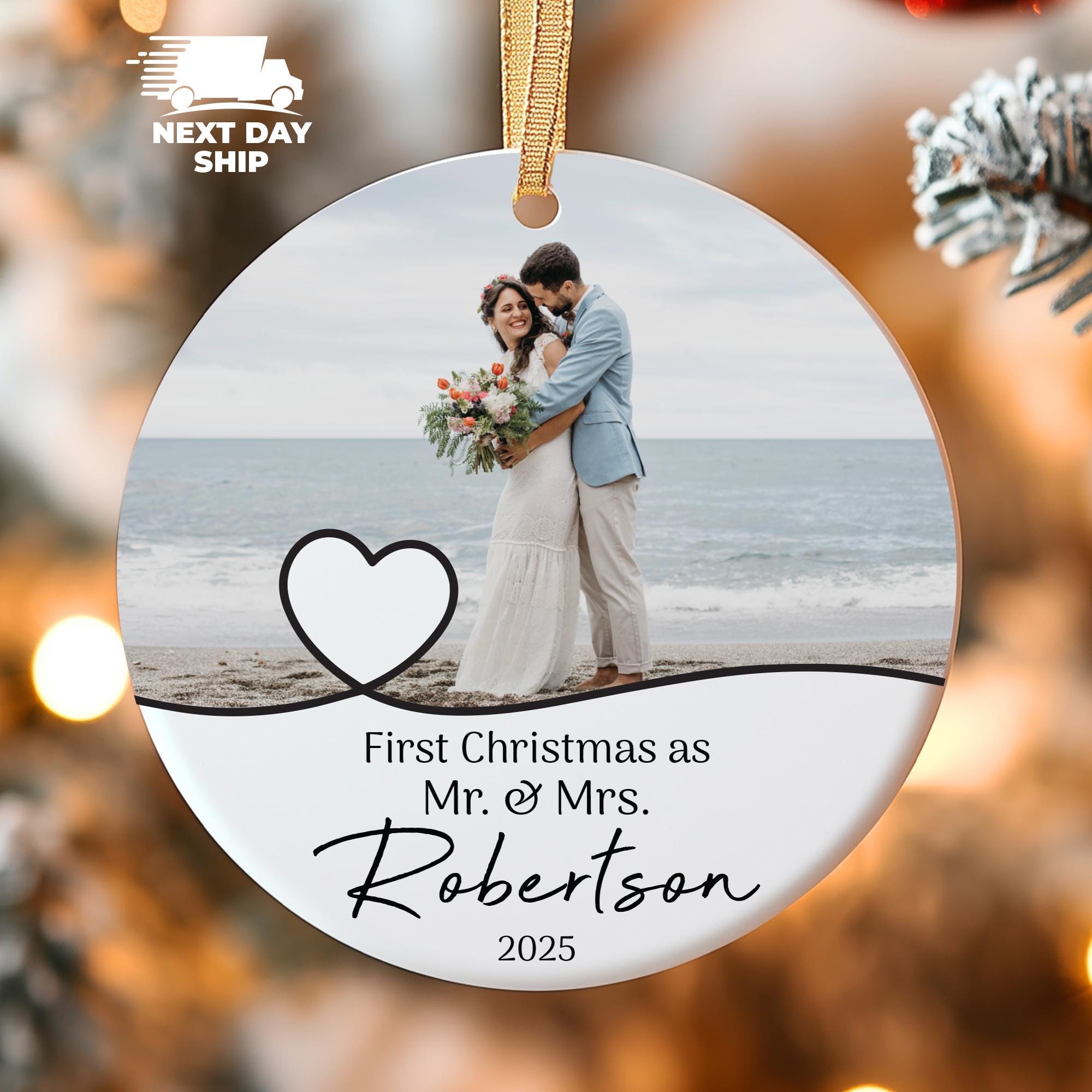 Personalized Photo Ornament for Wedding, Gift For Christmas, Wedding Keepsake Gifts, Custom Bride Picture Ornament, Christmas Name Ornament