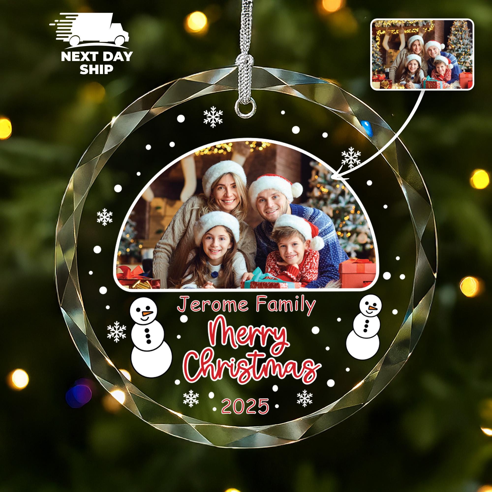 Family Name Merry Christmas 2025 Ornament, Family Photo Ornament, Cute Christmas Keepsake, Snowflake Snowman Decor, Holiday Picture Gift