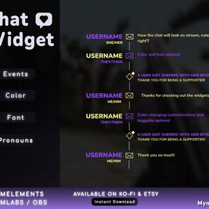 Cute Minimal Chat Widgets with Events and Pronouns for Your Twitch Streaming Needs