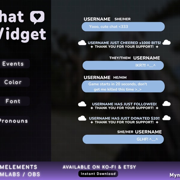 Kawaii Cloud Chat Widget with Events and Pronouns for Your Twitch Streaming Needs