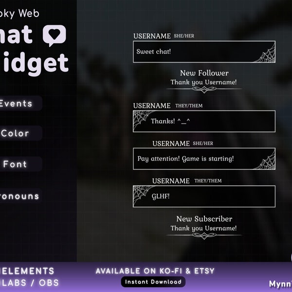 Twitch Goth Spooky Season Chat Widget with Events and Pronouns for Your Twitch Streaming Needs