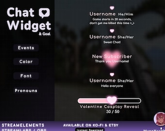 Twitch Pink Chat & Goal Widget: Valentine Glow, Customizable (Digital Download)