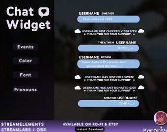 Kawaii Cloud Chat Widget mit Events und Pronomina für Deine Twitch Livestreaming Bedürfnisse