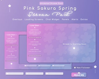 Twitch Pink Gradient Sakura Spring Pack | Sakura Stream Pack | Chat Widget | Minimalistic Stream Pack | Essential for your Twitch streaming