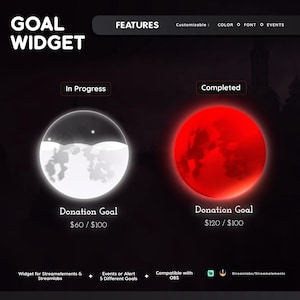 Blood Moon Liquid Filling Goal Widget | Cute Moon Goal Widget for Twitch Streamers | Fully Customizable | Streamelements Streamlabs OBS