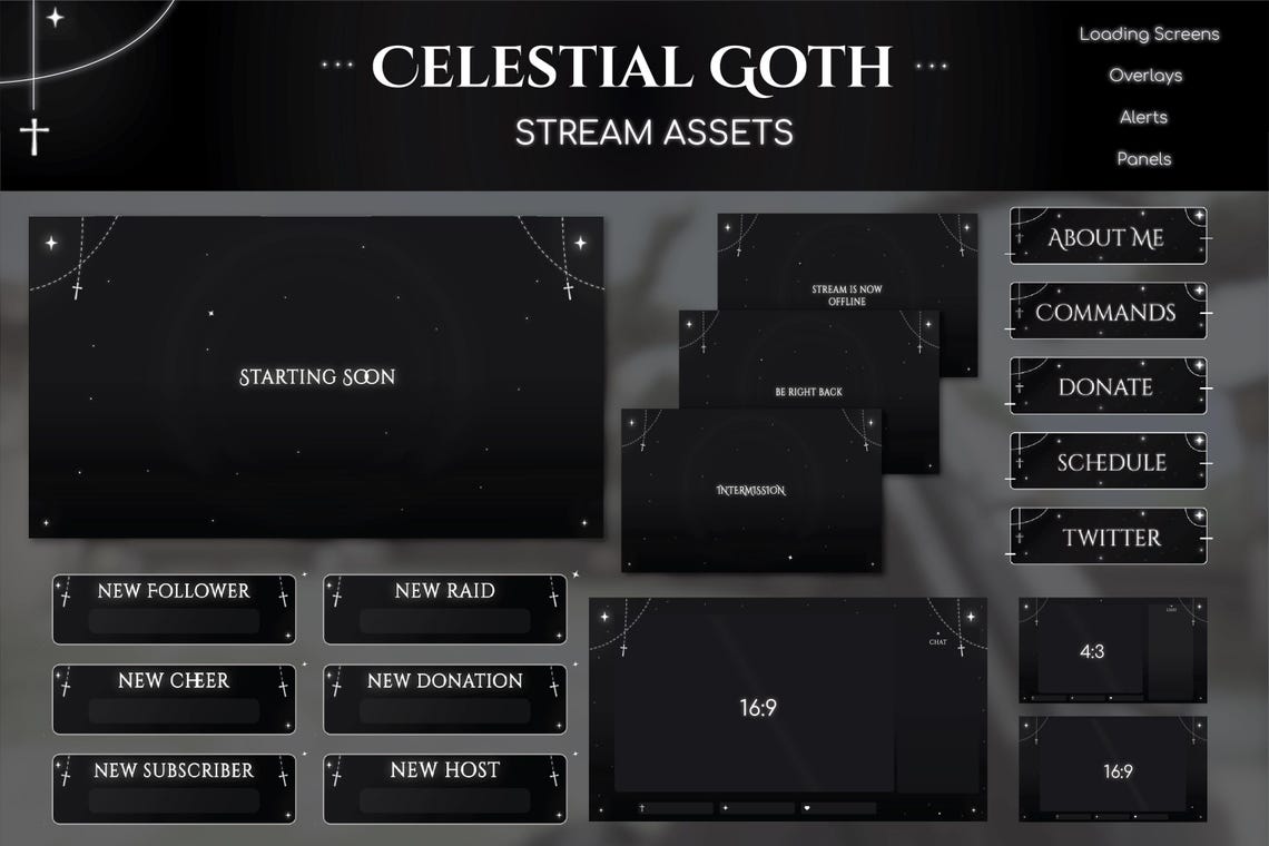 Celestial Goth Animated Twitch Stream Pack: Screens, Overlays, Alerts ...