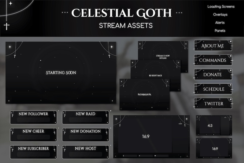 Celestial Goth Animated Twitch Stream Pack: Screens, Overlays, Alerts ...