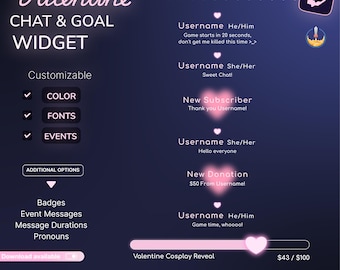 Twitch Pink Chat & Goal Widget: Valentine Glow, Customizable (Digital Download)