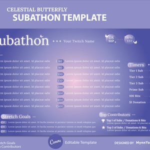 Celestial Butterfly Subathon Template| Editable Twitch Schedule Canva Template | Stream Template for Twitch Subathon template for subtember