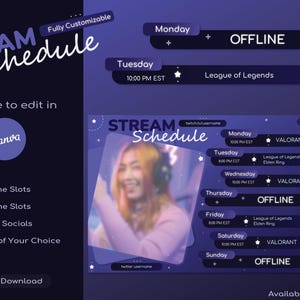 Mall för Cosmic Star Twitch-streamschema (redigerbar i Canva, digital nedladdning)