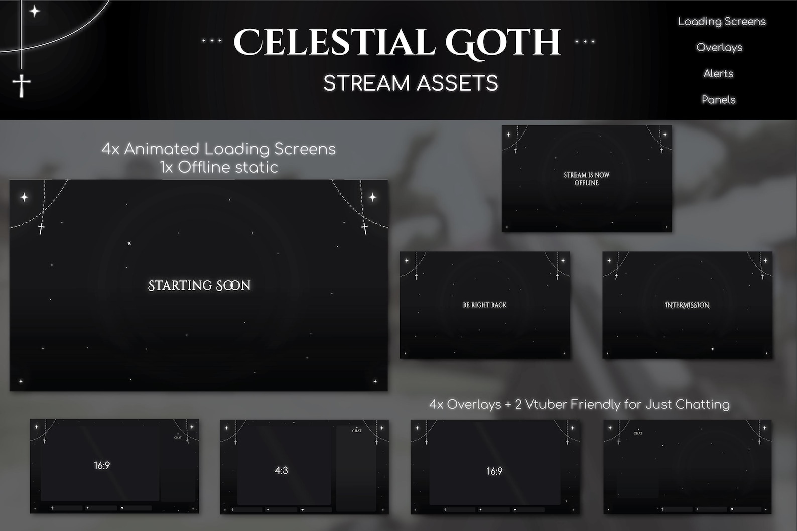 Celestial Goth Animated Twitch Stream Pack: Screens, Overlays, Alerts ...