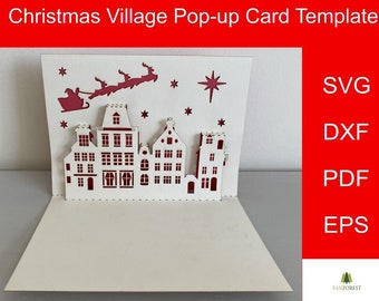 Christmas Village Pop Up Card Template | Starry Night | SVG, DXF, Pdf, Eps | DIY Christmas | Digital Download | Santa | Reindeer | Town
