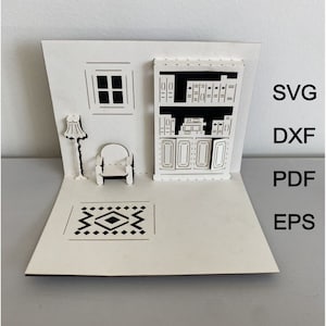 Home Bibliothek, House Warming Pop Up Kartenvorlage | Bücher | SVG, DXF, Pdf, Eps | Bücherregal | Digitaler Download | Lesen | Neues Zuhause | Geburtstag