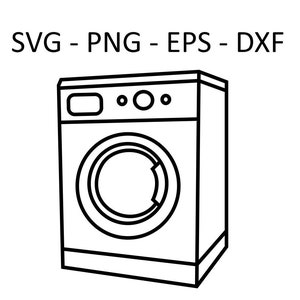 Puede incluir: Un dibujo en blanco y negro de una lavadora. La lavadora tiene una puerta redonda con un pomo y un panel de control con tres botones.