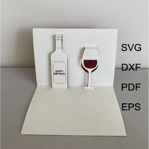 Wijn pop-up verjaardagskaartsjabloon | Wijnfles | SVG, DXF, Pdf, Eps | Wijnglas | Digitale download | Verjaardagsdrankjes | Leuke verjaardagskaart