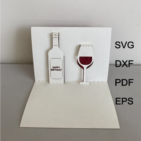 Plantilla de tarjeta de cumpleaños Wine Pop Up / Botella de vino / SVG, DXF, Pdf, Eps / Copa de vino / Descarga digital / Bebidas de cumpleaños / Tarjeta de cumpleaños divertida
