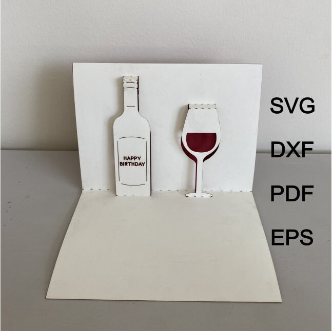 Wine Pop Up Birthday Card Template | Wine Bottle | SVG, DXF, Pdf, Eps | Wine Glass | Digital Download | Birthday Drinks | Fun Birthday Card