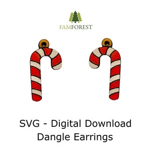 Candy Cane Earring SVG | Christmas Earring Dangle | Earring SVG | Laser Cut Files | Glowforge | Earrings File SVG | Christmas Decoration