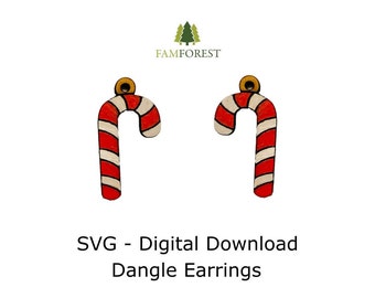 Candy Cane Earring SVG | Christmas Earring Dangle | Earring SVG | Laser Cut Files | Glowforge | Earrings File SVG | Christmas Decoration