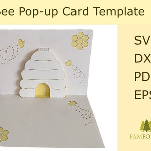 Modello di biglietto d'auguri pop-up per alveare d'api SVG, DXF, Pdf, Eps/carta fai da te Bumble Bee/carta pop-up/download digitale/carta vespa/insetto/alveare