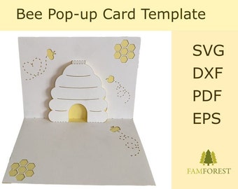 Bee Hive Pop Up Birthday Card Template SVG, DXF, Pdf, Eps | DIY Bumble Bee Card | Pop Up Card | Digital Download | Wasp| Bug Card | Bee Hive