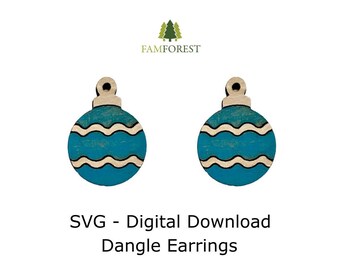 Christmas Tree Ornament Earring SVG | Dangle Earring SVG | Laser Cut Files | Glowforge | Beamo | Earrings File SVG | Christmas Decoration