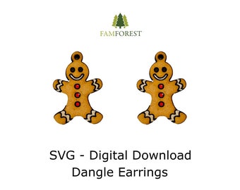 Gingerbread Man Earring SVG | Christmas Earring Dangle | SVG | Laser Cut Files | Glowforge | Earrings File SVG | Christmas Decoration