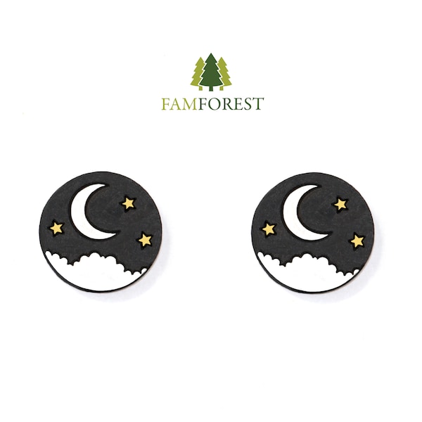 Moon Earring SVG | Stud Earring SVG | Laser Cut Files | Glowforge | Beamo | Earrings File SVG | Night | Moon | Star | Night Sky | Laser File