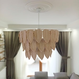 Boho Macrame Ceiling Chandelier, Handmade Large Pendant Light, Natural Woven Hanging Lamp, Rustic Home&Bedroom Lighting, Rustic Ceiling Lamp
