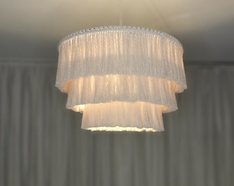 Boho Fringe Chandelier, Cotton Pendant Light, Fringe Light Fixture, Tassel Lamp Shade, Nursery Lighting