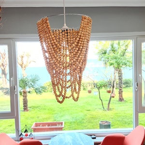 Holzperlen Kronleuchter| Perlenleuchter | Holzperlen Kronleuchter | Boho light | Pendelleuchte | HolzperlenAnhänger hell | Boho Dekor