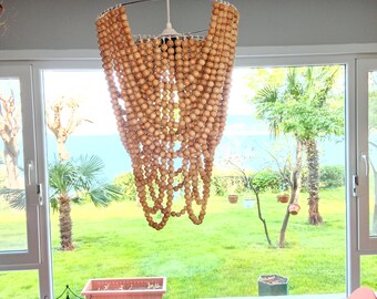 Wooden beaded Chandelier| Beaded Chandelier | Wood bead chandelier | Boho light | Pendant light | Wood bead pendant light | Boho decor