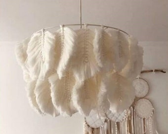 Valentine's Day Gift, Natural Chandelier, Pendant Chandelier ,Fringe Chandelier, Tassel Lamp Shade, Macrame Chandelier, Bohemian Decor