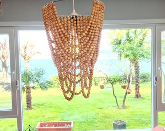 Wooden beaded Chandelier| Beaded Chandelier | Wood bead chandelier | Boho light | Pendant light | Wood bead pendant light | Boho decor