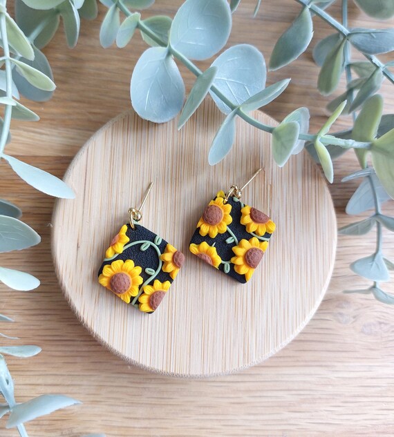 Sunflower Earrings Handmade in Polymer Clay Uk FREE Shipping Etsy