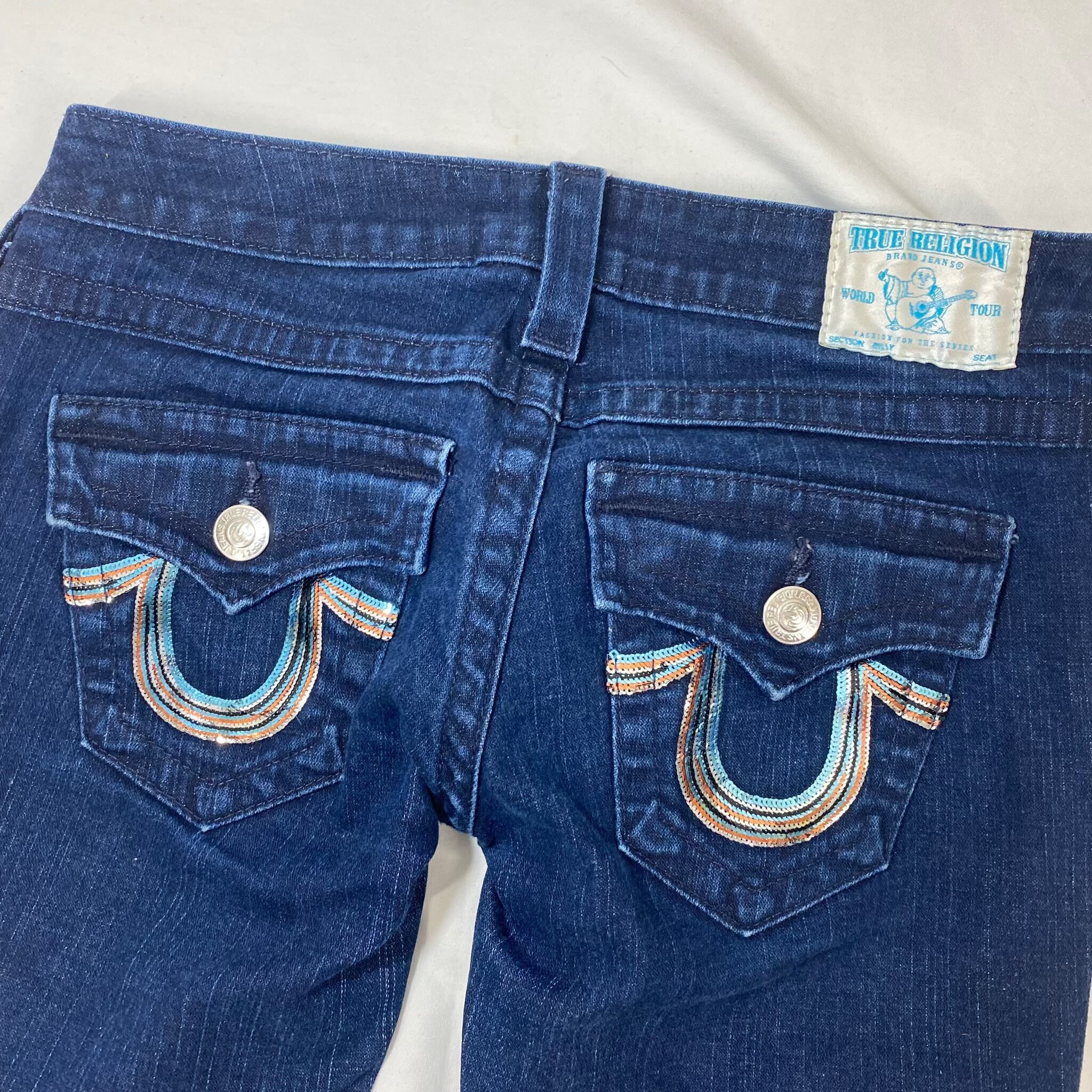 Vintage True Religion Jeans Billy Sequin Horseshoe Logo Denim Y2K 