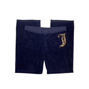 Vintage Juicy Couture Navy Blue Velour Track Pants Y2K Early 2000s